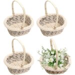 Lot de 4 petits paniers osier avec poign�e tiss�s main pour p�ques mariage ou d�coration jardin .