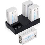 Lot de 4 piles 9v rechargeables lithium piles 600mah avec 9v chargeur rapide pour d�tecteur de fum�e ...