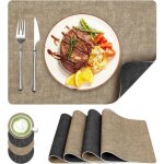 Lot de 4 set de table et dessous de verre en cuir - double face - lavable - r�sistant � la chaleur et ...