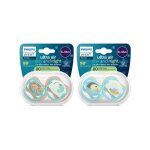 Lot de 4 sucettes pacifier ultra air - philips avent - scf087 / 27 - jour et nuit - sans bpa - 6 / 18 ...