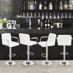 Lot de 4 tabourets de bar (blanc) chaise de bar chaise lounge avec dossier et accoudoir hauteur r�glable ...