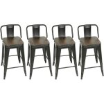 Lot de 4 tabourets de bar en bois et métal - industriel - noir - cuisine - intérieur Lot de 4 tabourets de bar en bois et métal - industriel - noir - cuisine - intérieur