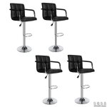 Lot de 4 tabourets de bar chaise fauteuil amricain en hauteur rglable - noir - simili - avec accoudoirs ...