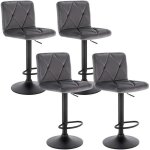 Lot de 4 tabourets de bar chaise de bar r�glable en hauteur et rotative � 360� assise en velours gris ...