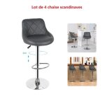 Lot de 4 tabouret de bar & chaise de bar en simili pu - gris - hauteur r�glable - youluoli