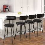 Lot de 4 tabouret de bar avec dossier ? chaise haute en m�tal et cuir synth�tique design moderne minimaliste ...