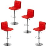 Lot de 4 tabourets de bar en simili cuir et mtal rouge - rglables en hauteur et rotatifs