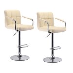 Lot de 4 tabourets de bar - simili cuir - noir et beige - r�glables en hauteur