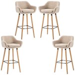 Lot de 4 tabouret de bar en tissu de lin bois de chêne - couleur beige - 45l x 45l x 104h cm Lot de 4 tabouret de bar en tissu de lin bois de chêne - couleur beige - 45l x 45l x 104h cm