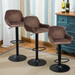 Lot de 4 tabourets de bar en velour siege doux hauteur reglable 52 - 72cm marron