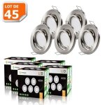 Lot de 45 spot led encastrable complete orientable alu brosse avec ampoule gu10 230v 5w blanc neutre