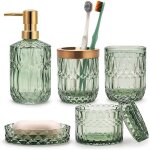Lot de 5 accessoires de salle de bain en verre vert avec distributeur de lotion porte savon porte b set ...