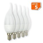Lot de 5 ampoules led flamme 5w super puissante culot à vis e14 - eurobryte - classe énergétique f Lot de 5 ampoules led flamme 5w super puissante culot à vis e14 - eurobryte - classe énergétique f