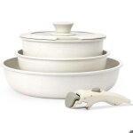 Lot de 5 casseroles et po�les avec poign�e amovible avec rev�tement anti - adh�sif compatible avec plaques ...