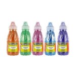 Peinture à leau pailletée - cléopâtre - lot de 5 flacons - 250 ml - orange vert magenta bleu violet Peinture à leau pailletée - cléopâtre - lot de 5 flacons - 250 ml - orange vert magenta bleu violet