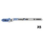 Lot de 5 lames de scie sauteuse flexible for metal t118eof l 83 mm bosch 2608634237