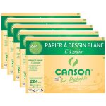 Papier dessin - canson - c  grain - lot de 5 pochettes - 12 feuilles a4 - 224g blanc