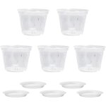 Lot de 5 pots dorchid�es transparents avec trous et soucoupes en plastique