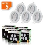 Spot led encastrable orientable blanc avec ampoule gu10 230v eq. 50w lumi�re blanc neutre - lot de 5
