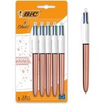 Lot de 5 stylos bille - 4 couleurs - pointe moyenne - bic - corps m�tal cuivre