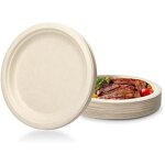 Lot de 50 assiettes en papier 100% super rigides naturelles jetables et respectueuses lenvironnement. ...