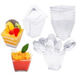 Lot de 50 tasses � dessert gobelets � dessert en plastique r�utilisables avec 50 cuill�res - 60 ml