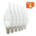 Lot de 6 ampoules led e14 flamme - eurobryte - blanc chaud - 5w eq 40w - culot e14 - technologie led