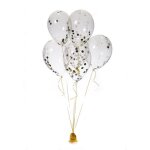Ballon de baudruche - ballon pub - 30 cm - lot de 6 - confettis blancs noirs or - gonflable  lhlium ...