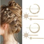 Barrettes  cheveux - non spcifi - lot de 6 - mtal dor - strass - toile et lune