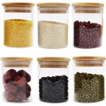Lot de 6 bocaux en verre avec couvercles en bambou avec anneaux en silicone hermtiques pour la cuisine ...