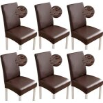 Lot de 6 ( caf�) housses de chaise en cuir synth�tique imperm�ables extensibles pour salle � manger - ...