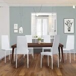 Lot de 6 chaises blanches design contemporain nordique avec pieds en m�tal pour salle � manger