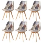 Lot de 6 chaises - lin - pieds en hêtre massif - chaises rembourrées design vintage patchwork multicolore(brun ... Lot de 6 chaises - lin - pieds en hêtre massif - chaises rembourrées design vintage patchwork multicolore(brun ...