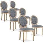 Lot de 6 chaises m�daillon capitonn�es louis xvi tissu gris