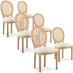 Lot de 6 chaises médaillon louis xvi cannage rotin tissu beige Lot de 6 chaises médaillon louis xvi cannage rotin tissu beige