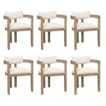 Lot de 6 chaises salle � manger 57. 5x60. 5x78. 5cm beige naturel bois massif rev�tement lin moderne ...