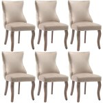 Chaise - chaises capitonn�es en velours - beige - pieds en bois massif - lot de 6