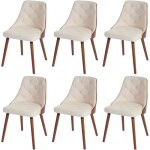Lot de 6 chaises de salle à manger capitonne design chic en bois noyer et assise en synthetique crème ... Lot de 6 chaises de salle à manger capitonne design chic en bois noyer et assise en synthetique crème ...