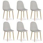 Lot de 6 chaises de salle a manger cuisine confortable et moderne en tissu gris pieds metal aspect bois ...