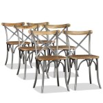 Lot de 6 chaises de salle  manger cuisine design industriel bois de manguier massif et acier