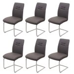 Lot de 6 chaises de salle a manger chaise cuisine type luge tissu gris brun avec structure en acier inoxydable ...