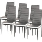 Lot de 6 chaises salle � manger gris - blanc - design contemporain - cuir pu �cologique - montage facile ...