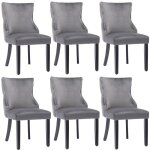 Lot de 6 chaises salle � manger gris velours capitonn�es pieds en bois massif - 50�52�91 cm
