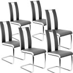 Lot de 6 chaises de salle � manger - noir et blanc - style contemporain - pied en metal