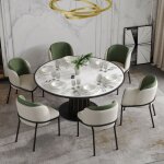 Lot de 6 chaises de salle � manger pieds inclin�s et r�glables confort premium en cuir pvc beige et vert ...