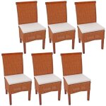 Lot de 6 chaises salle � manger en rotin / bois m42 avec coussins - marron