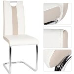 Lot de 6 chaises salle � manger - simili blanc et beige - pieds en m�tal chrom� - style contemporain