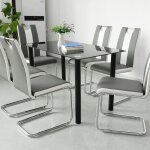 Lot de 6 chaises de salle à manger - marque - style moderne - simili gris avec bandes blanches - pieds ... Lot de 6 chaises de salle à manger - marque - style moderne - simili gris avec bandes blanches - pieds ...
