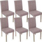 Lot de 6 chaises de salle � manger cuisine en tissu gris pieds en bois clair