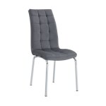 Lot 6 chaises salle � manger velours gris capitonn� pieds chrom�s - emma